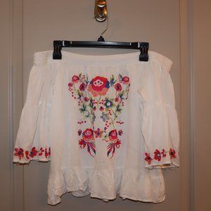 Off the Shoulder White floral Top - Size S